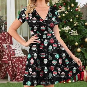 For G and PL Women's Christmas Bulb Short Sleeve V Neck Wrap Dress Size L NWOT